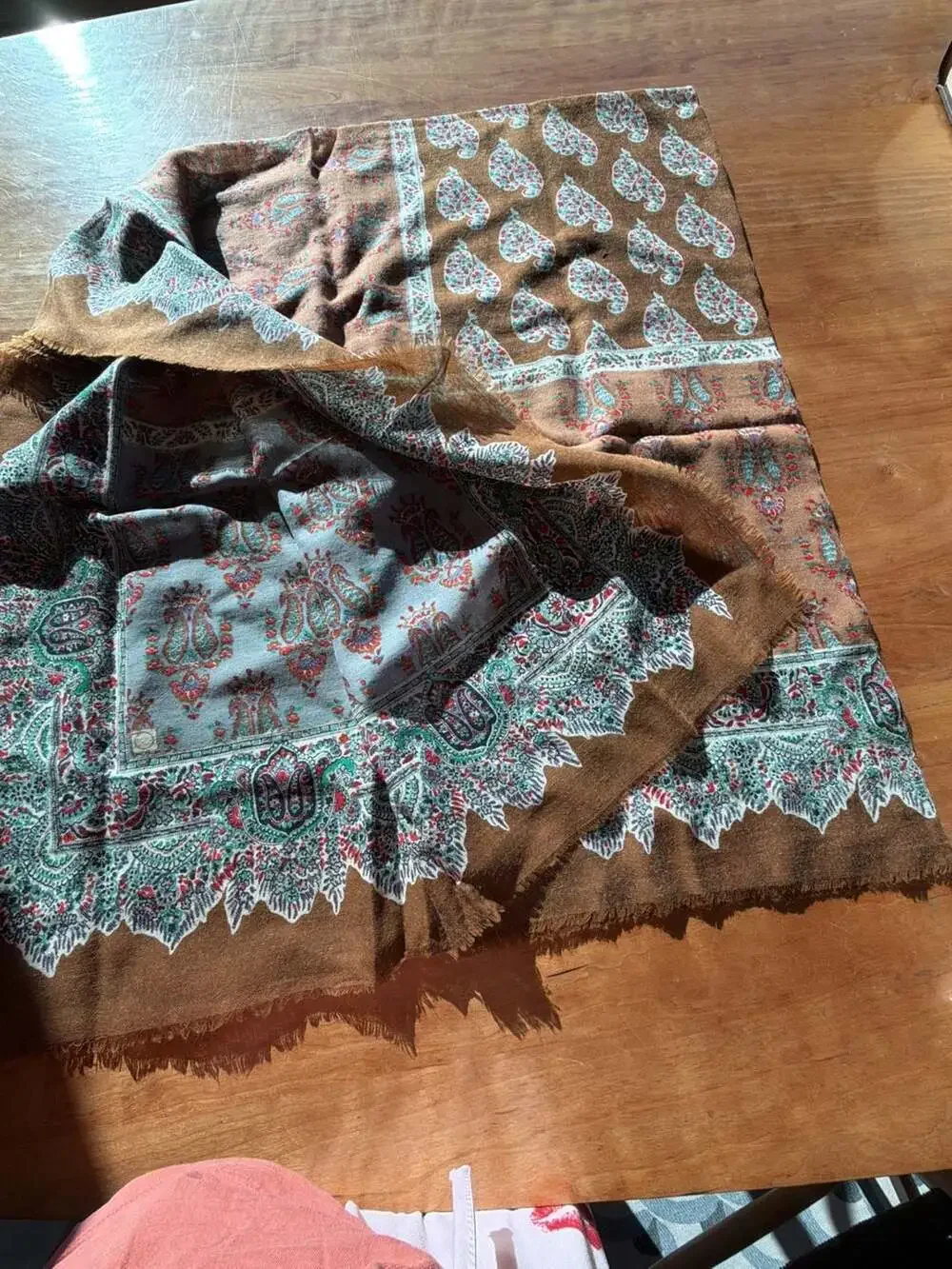 Vintage Italian 100% Wool Paisley Scarf Brown‎ Blue